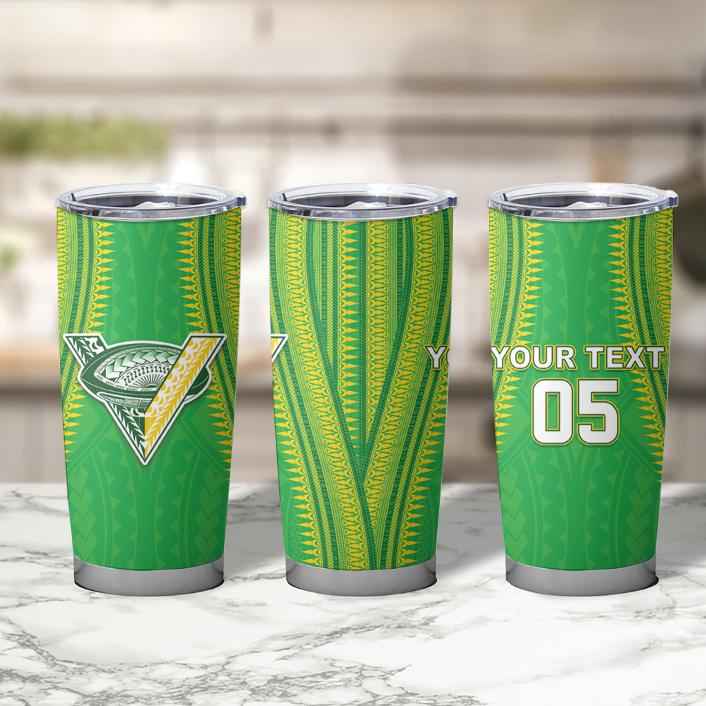 Cook Islands Rugby Custom Tumbler Cup Kuki Tribal Pattern Green Version LT05 - Polynesian Pride