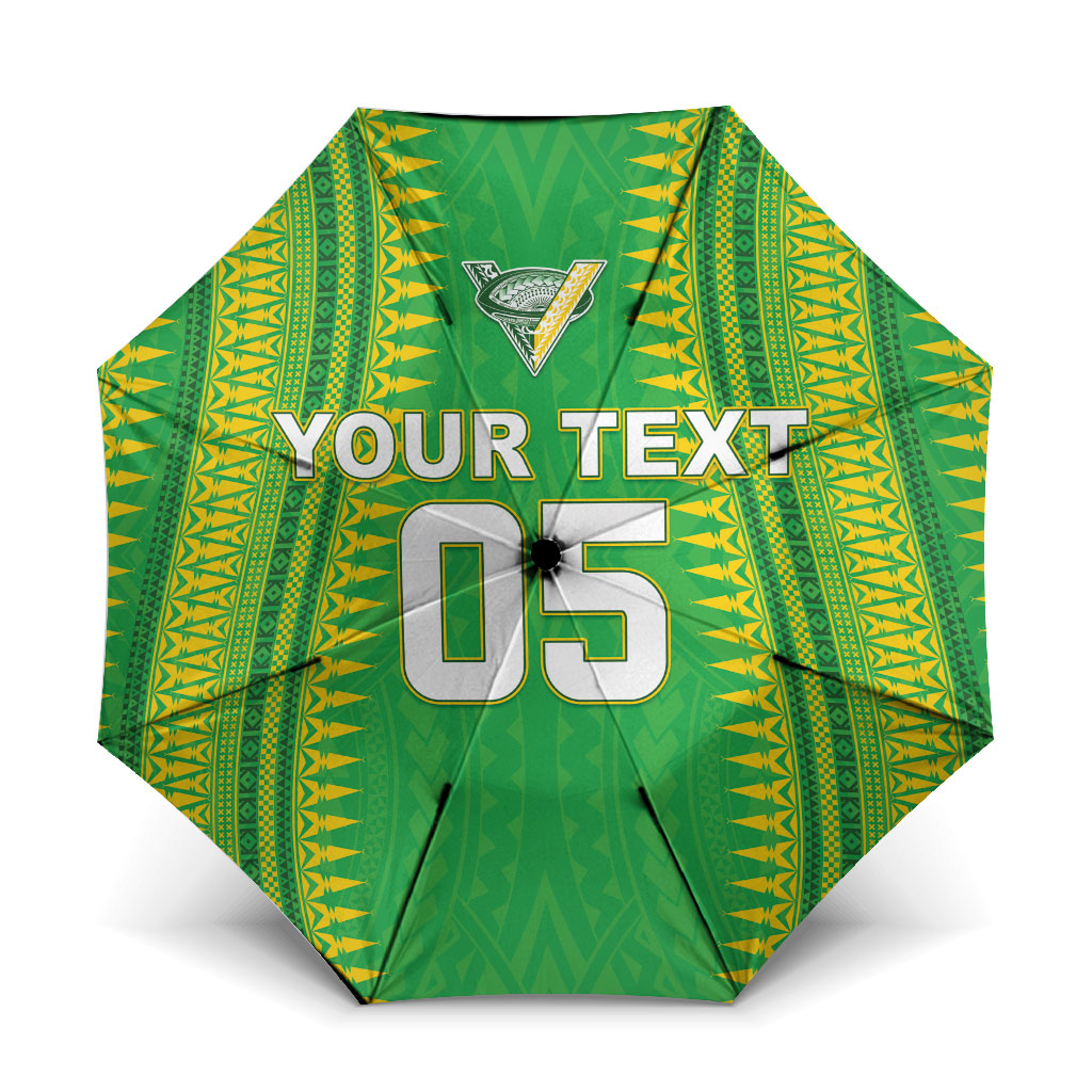 Cook Islands Rugby Custom Umbrella Kuki Tribal Pattern Green Version LT05 One Size Folded 11.42 inch Opened Diameter 37.4 inch Green - Polynesian Pride