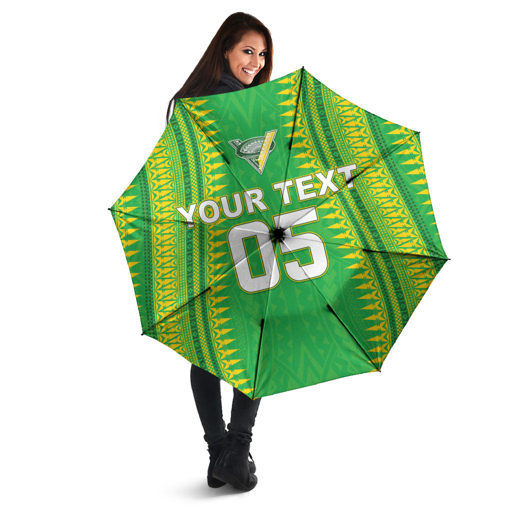 Cook Islands Rugby Custom Umbrella Kuki Tribal Pattern Green Version LT05 - Polynesian Pride
