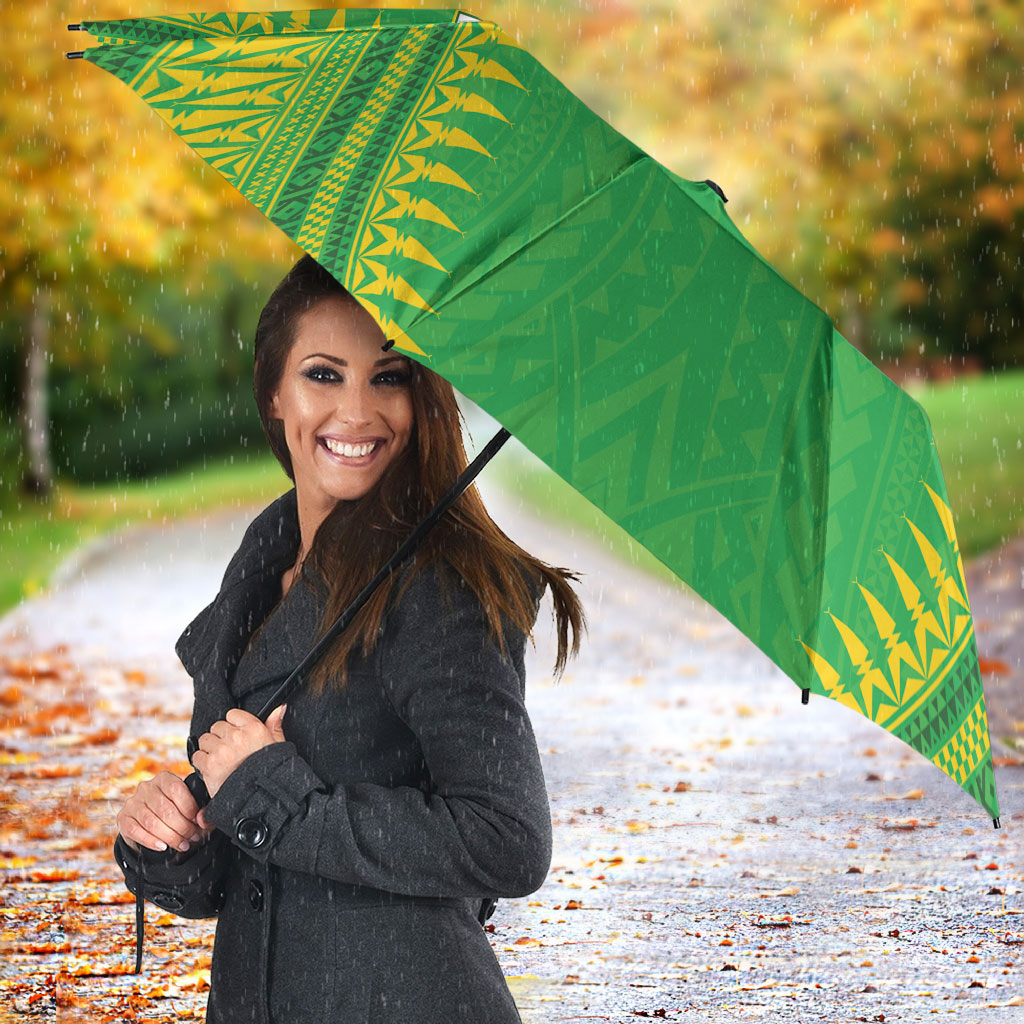 Cook Islands Rugby Custom Umbrella Kuki Tribal Pattern Green Version LT05 - Polynesian Pride