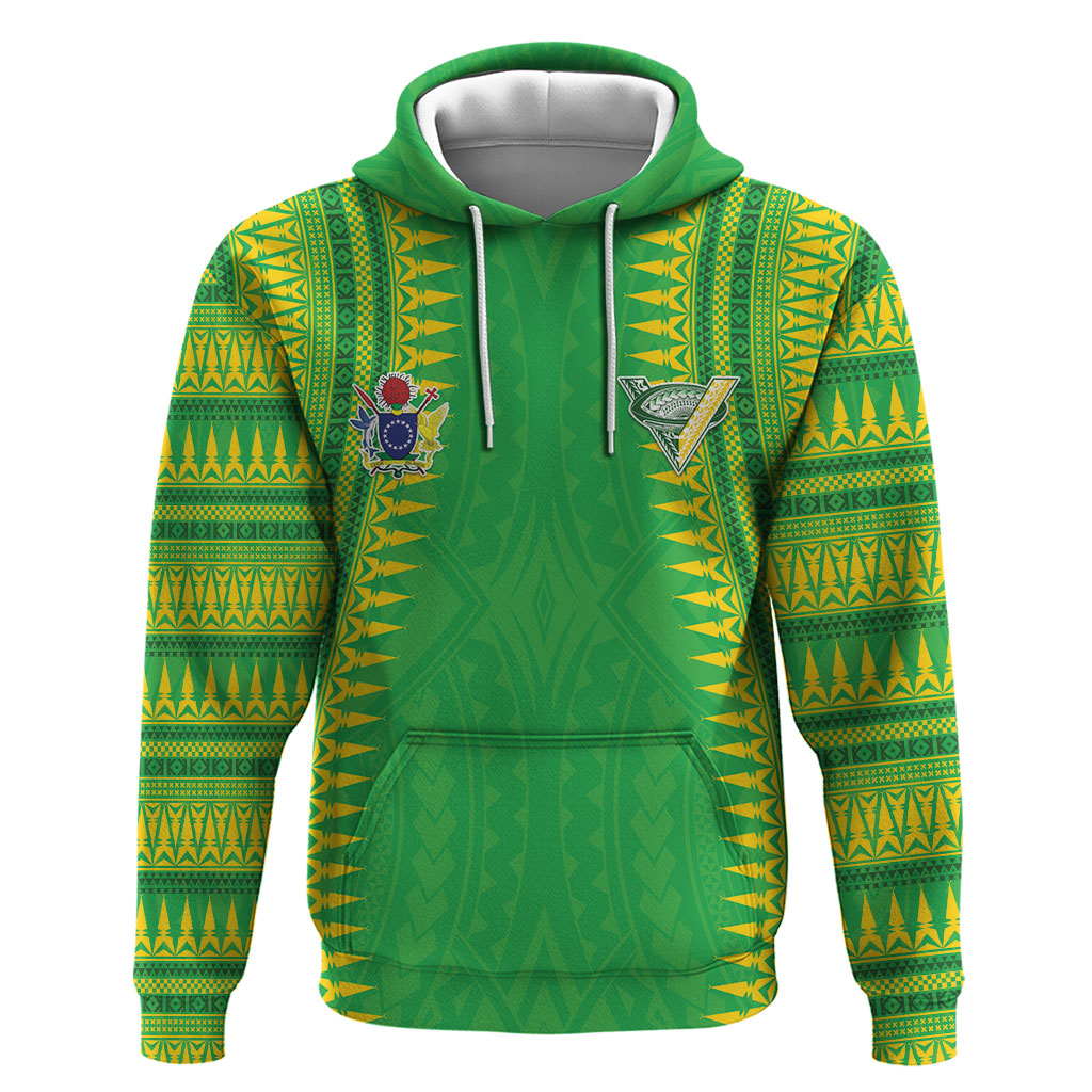Cook Islands Rugby Custom Zip Hoodie Kuki Tribal Pattern Green Version LT05 Pullover Hoodie Green - Polynesian Pride