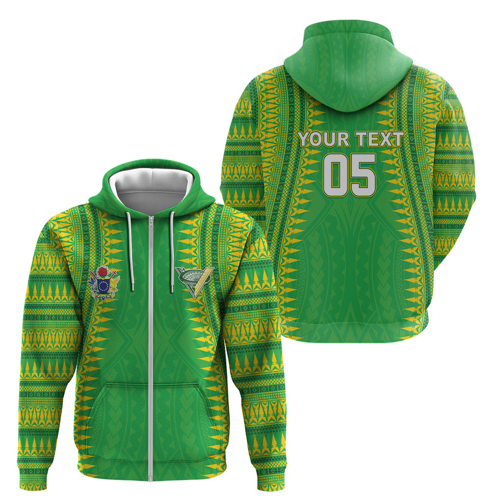 Cook Islands Rugby Custom Zip Hoodie Kuki Tribal Pattern Green Version LT05 - Polynesian Pride