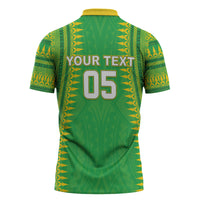 Cook Islands Rugby Custom Zipper Polo Shirt Kuki Tribal Pattern Green Version LT05 - Polynesian Pride