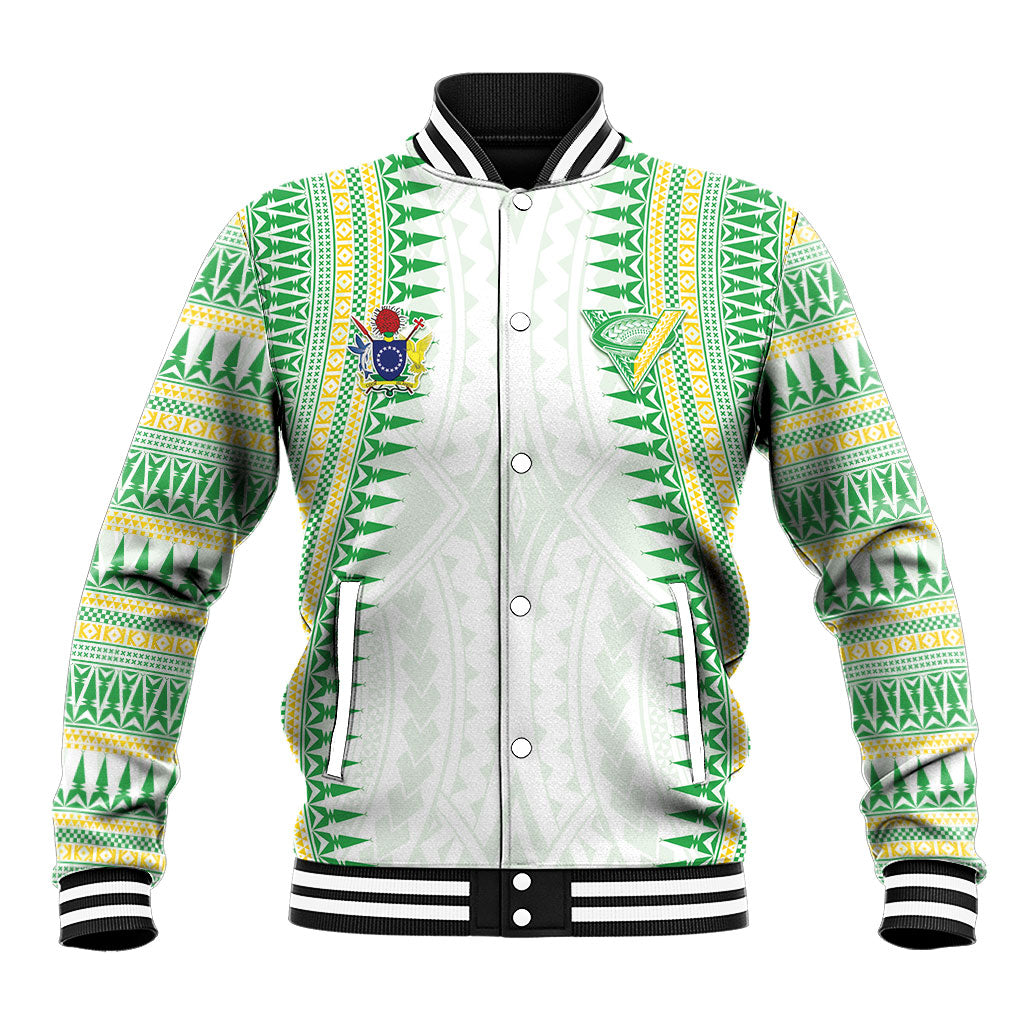Cook Islands Rugby Custom Baseball Jacket Kuki Tribal Pattern White Version LT05 Unisex White - Polynesian Pride