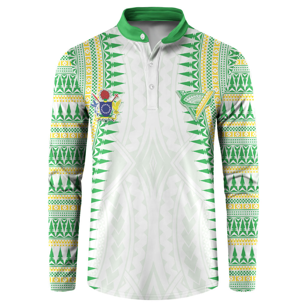 Cook Islands Rugby Custom Button Sweatshirt Kuki Tribal Pattern White Version LT05 White - Polynesian Pride