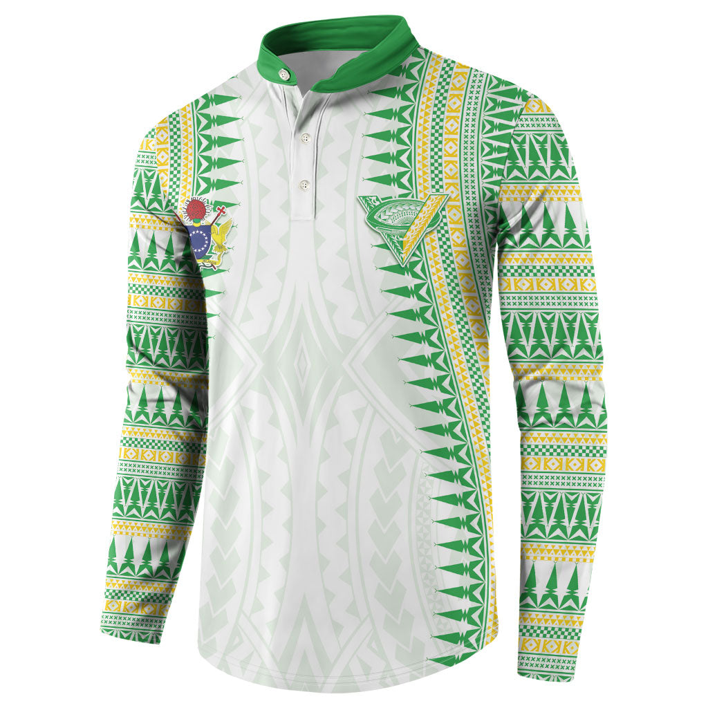 Cook Islands Rugby Custom Button Sweatshirt Kuki Tribal Pattern White Version LT05 - Polynesian Pride