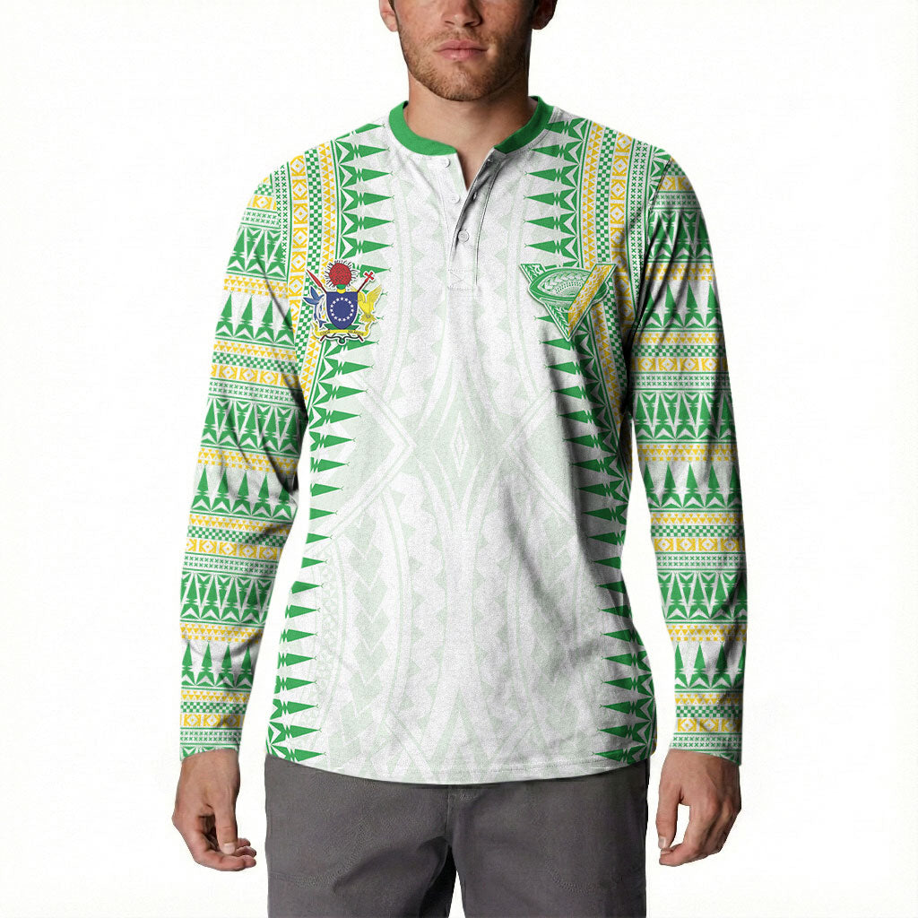 Cook Islands Rugby Custom Button Sweatshirt Kuki Tribal Pattern White Version LT05 - Polynesian Pride