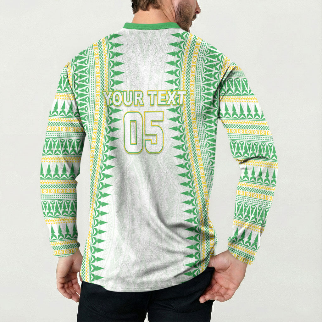 Cook Islands Rugby Custom Button Sweatshirt Kuki Tribal Pattern White Version LT05 - Polynesian Pride