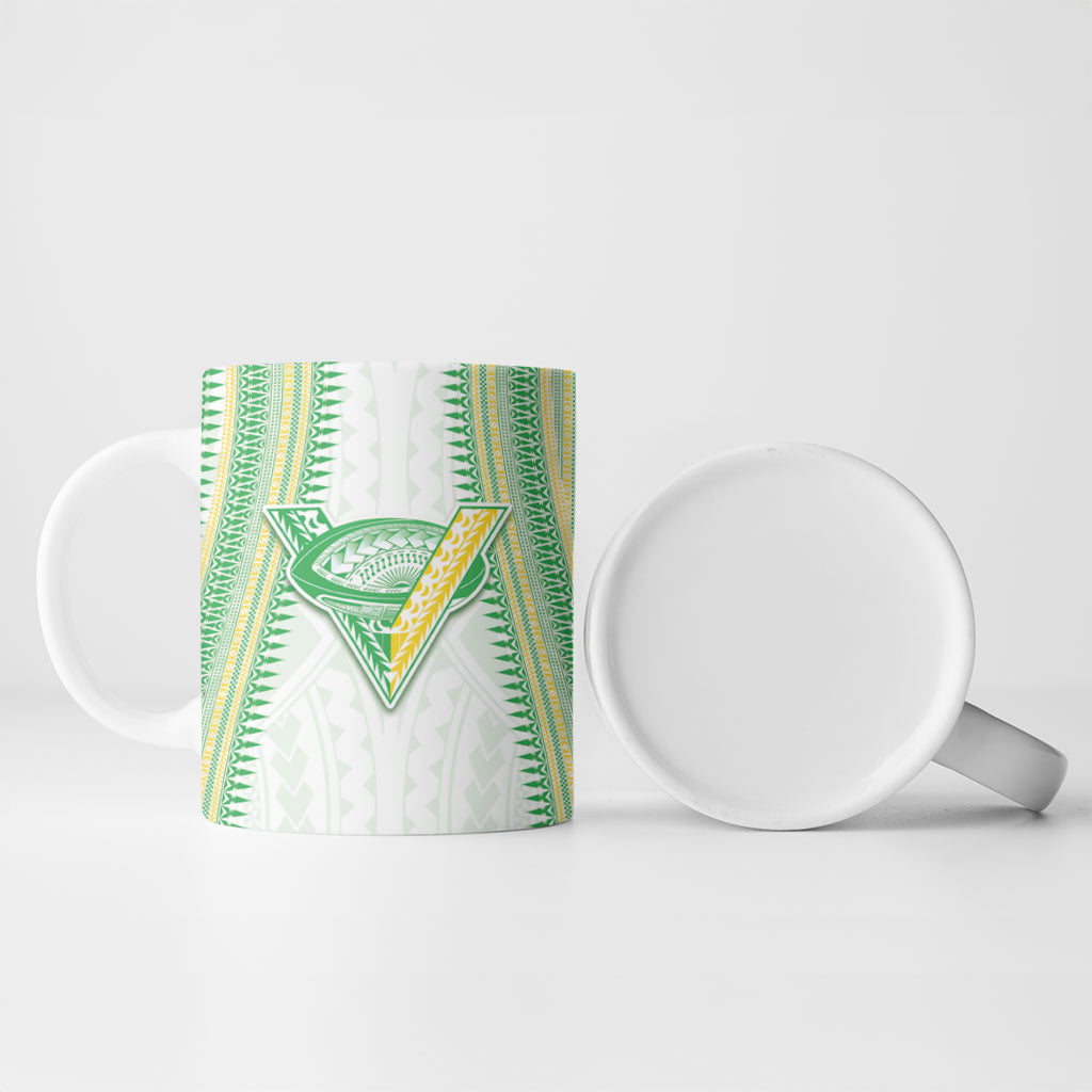 Cook Islands Rugby Custom Ceramic Mug Kuki Tribal Pattern White Version LT05 - Polynesian Pride