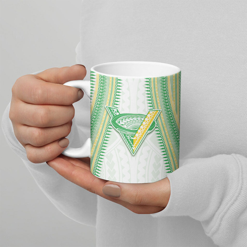 Cook Islands Rugby Custom Ceramic Mug Kuki Tribal Pattern White Version LT05 - Polynesian Pride