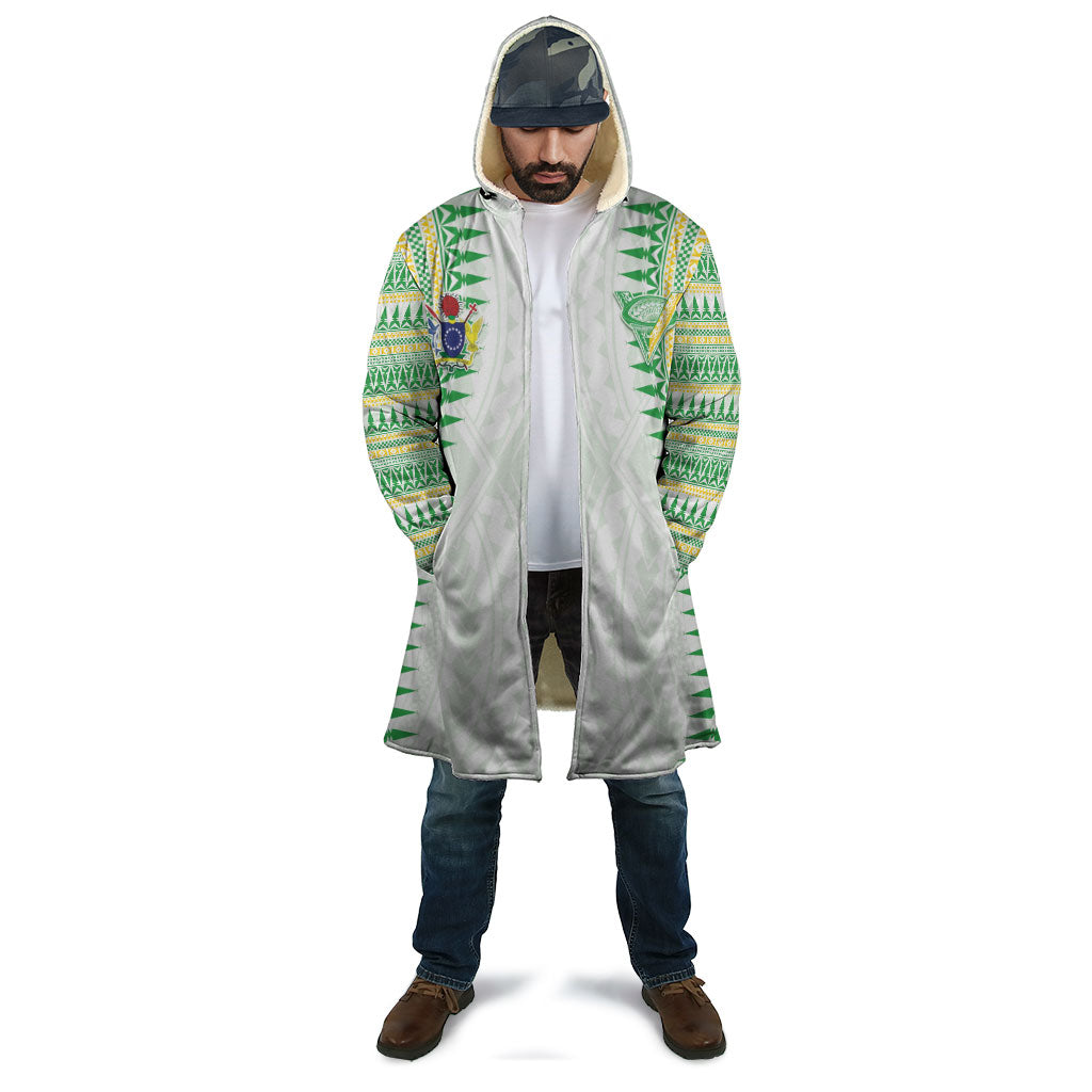 Cook Islands Rugby Custom Cloak Kuki Tribal Pattern White Version LT05 - Polynesian Pride