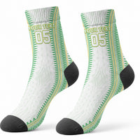 Cook Islands Rugby Custom Crew Socks Kuki Tribal Pattern White Version LT05 - Polynesian Pride