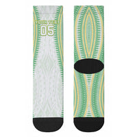 Cook Islands Rugby Custom Crew Socks Kuki Tribal Pattern White Version LT05 - Polynesian Pride