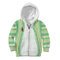 Cook Islands Rugby Custom Kid Hoodie Kuki Tribal Pattern White Version LT05 Zip Hoodie White - Polynesian Pride