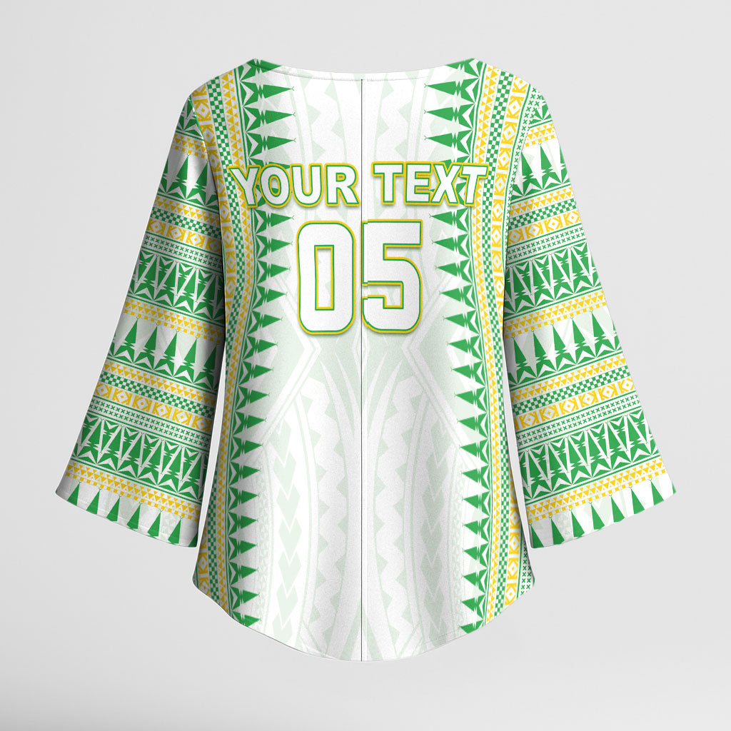 Cook Islands Rugby Custom Kimono Sleeve Blouse Kuki Tribal Pattern White Version LT05 - Polynesian Pride