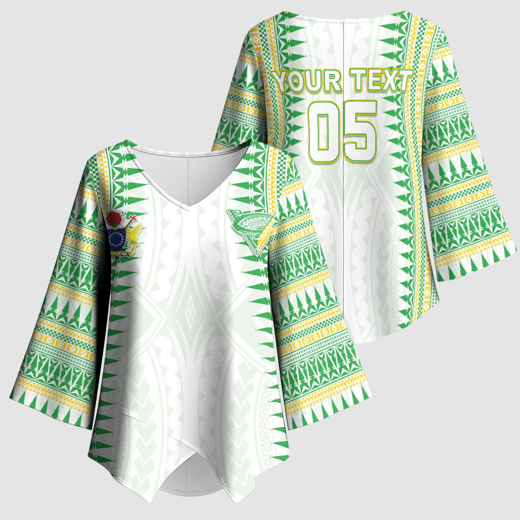 Cook Islands Rugby Custom Kimono Sleeve Blouse Kuki Tribal Pattern White Version LT05 - Polynesian Pride
