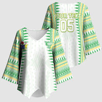 Cook Islands Rugby Custom Kimono Sleeve Blouse Kuki Tribal Pattern White Version LT05 - Polynesian Pride