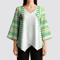 Cook Islands Rugby Custom Kimono Sleeve Blouse Kuki Tribal Pattern White Version LT05 - Polynesian Pride