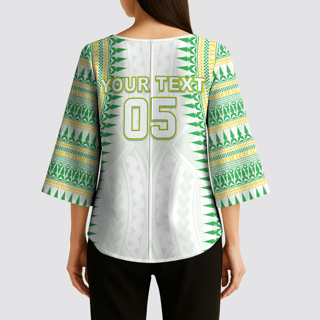 Cook Islands Rugby Custom Kimono Sleeve Blouse Kuki Tribal Pattern White Version LT05 - Polynesian Pride