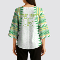 Cook Islands Rugby Custom Kimono Sleeve Blouse Kuki Tribal Pattern White Version LT05 - Polynesian Pride