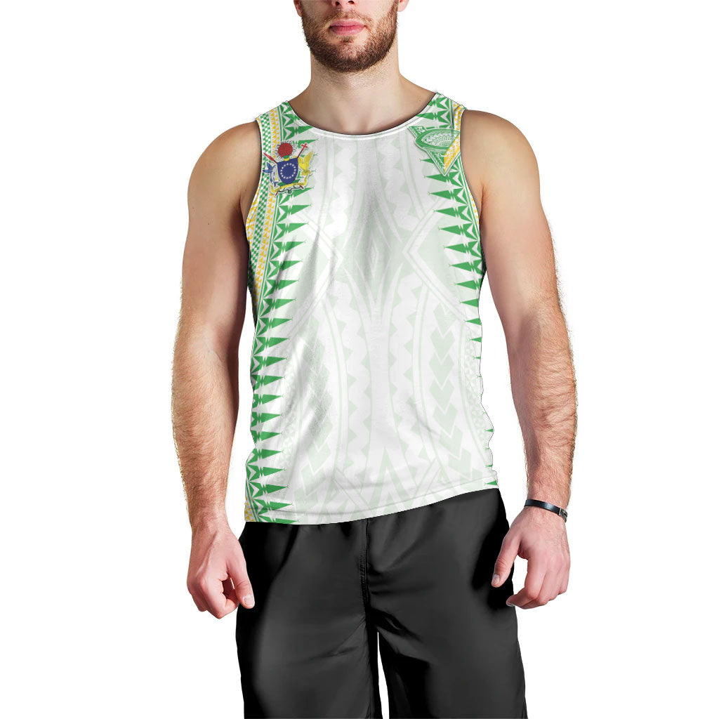 Cook Islands Rugby Custom Men Tank Top Kuki Tribal Pattern White Version LT05 - Polynesian Pride