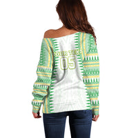 Cook Islands Rugby Custom Off Shoulder Sweater Kuki Tribal Pattern White Version LT05 - Polynesian Pride