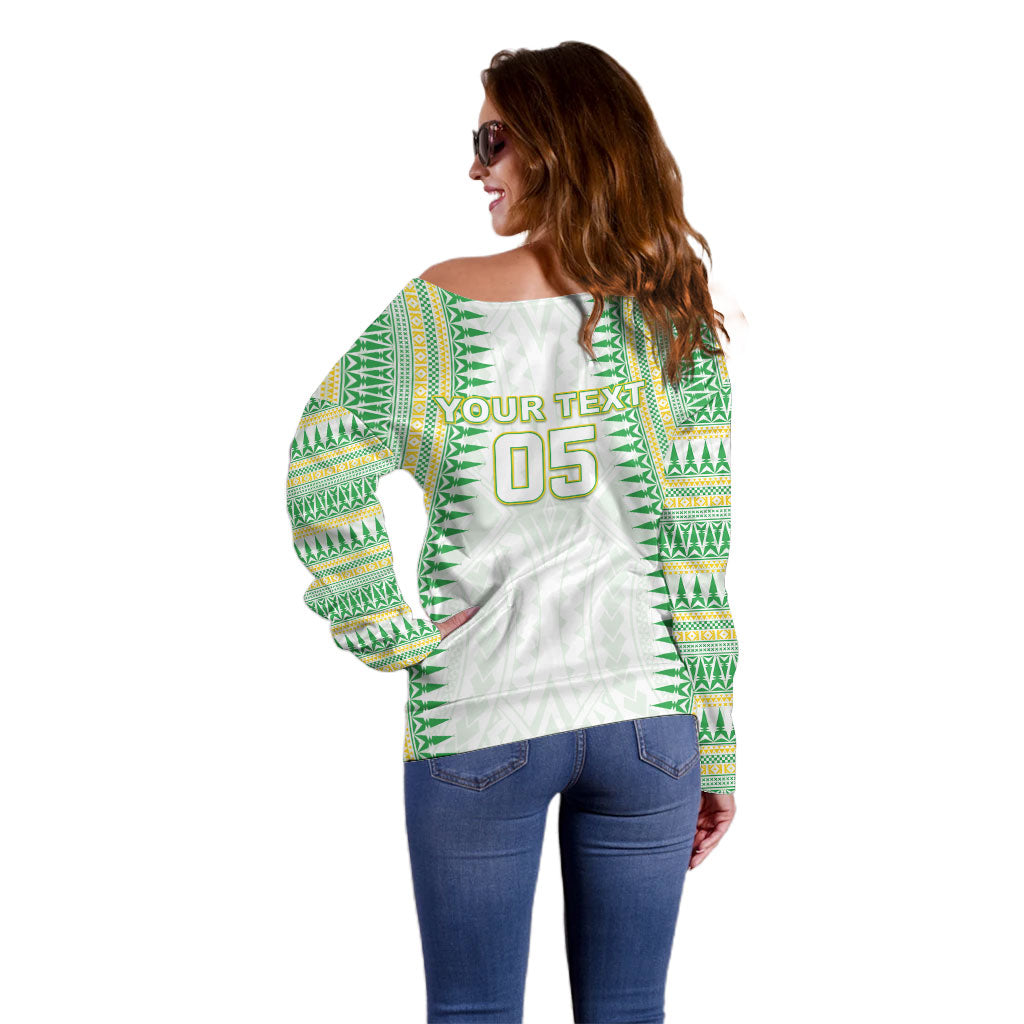 Cook Islands Rugby Custom Off Shoulder Sweater Kuki Tribal Pattern White Version LT05 - Polynesian Pride