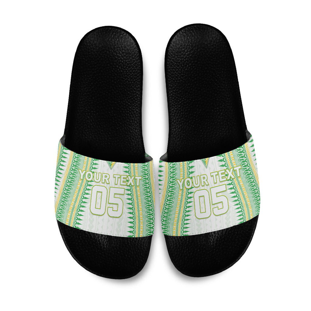 Cook Islands Rugby Custom Slide Sandals Kuki Tribal Pattern White Version LT05 White - Polynesian Pride