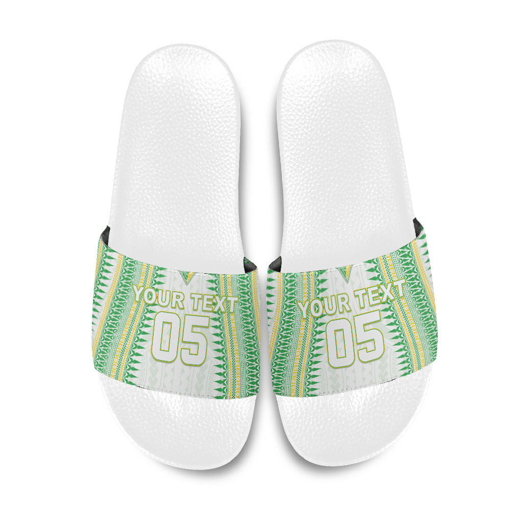 Cook Islands Rugby Custom Slide Sandals Kuki Tribal Pattern White Version LT05 White - Polynesian Pride