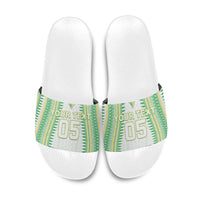 Cook Islands Rugby Custom Slide Sandals Kuki Tribal Pattern White Version LT05 White - Polynesian Pride