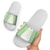 Cook Islands Rugby Custom Slide Sandals Kuki Tribal Pattern White Version LT05 - Polynesian Pride