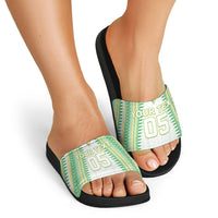 Cook Islands Rugby Custom Slide Sandals Kuki Tribal Pattern White Version LT05 - Polynesian Pride