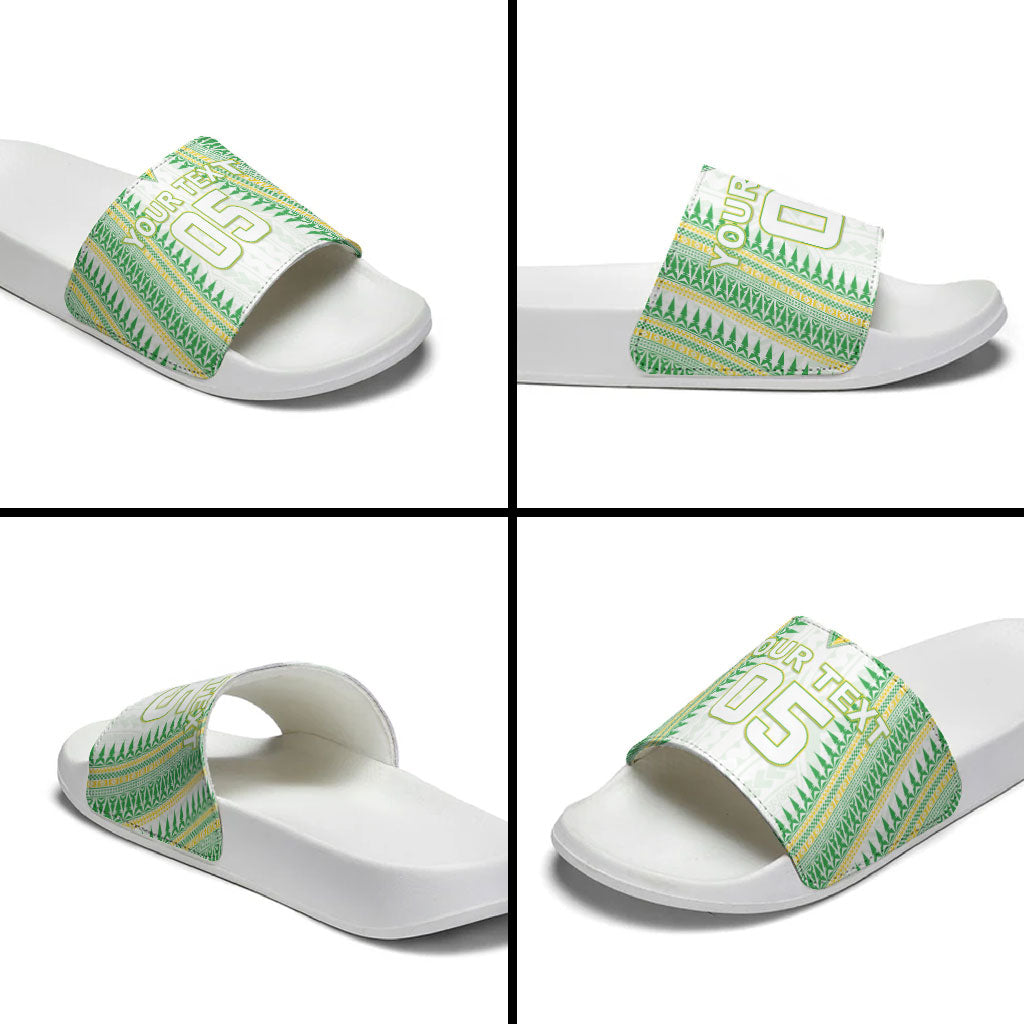 Cook Islands Rugby Custom Slide Sandals Kuki Tribal Pattern White Version LT05 - Polynesian Pride