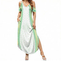 Cook Islands Rugby Custom Summer Maxi Dress Kuki Tribal Pattern White Version LT05 Women White - Polynesian Pride