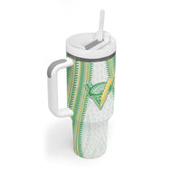 Cook Islands Rugby Custom Tumbler With Handle Kuki Tribal Pattern White Version LT05 - Polynesian Pride