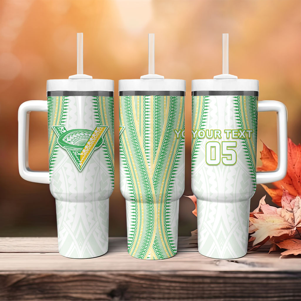 Cook Islands Rugby Custom Tumbler With Handle Kuki Tribal Pattern White Version LT05 - Polynesian Pride