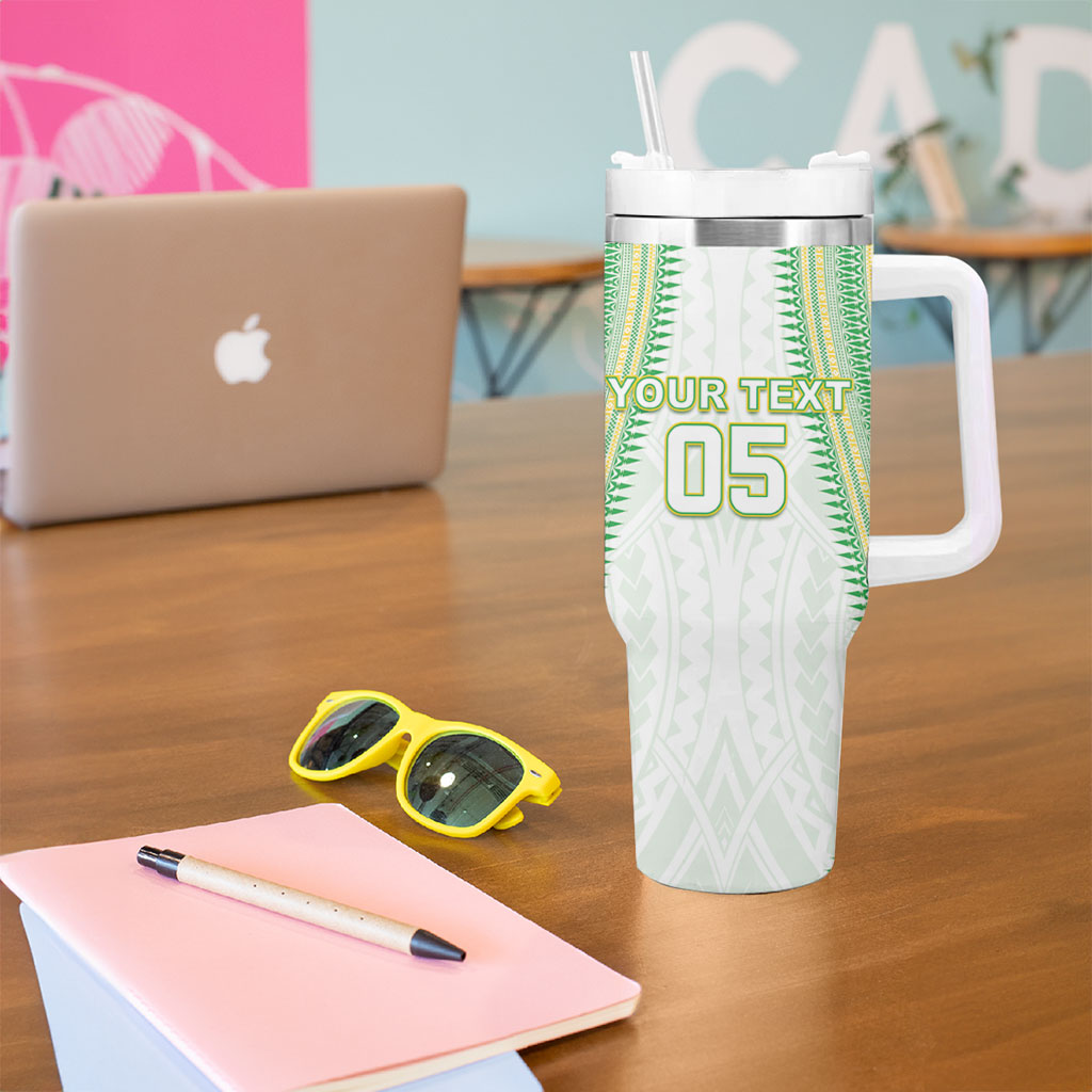 Cook Islands Rugby Custom Tumbler With Handle Kuki Tribal Pattern White Version LT05 - Polynesian Pride