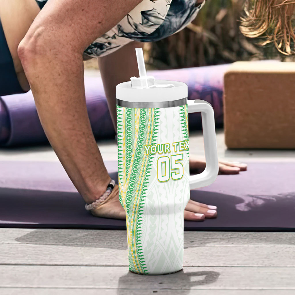 Cook Islands Rugby Custom Tumbler With Handle Kuki Tribal Pattern White Version LT05 - Polynesian Pride