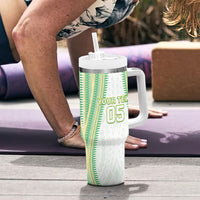 Cook Islands Rugby Custom Tumbler With Handle Kuki Tribal Pattern White Version LT05 - Polynesian Pride