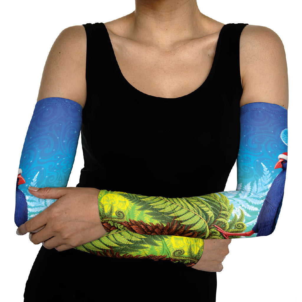 New Zealand Christmas Arm Sleeves Pukeko With Ponga Tree Silver Fern LT05 - Polynesian Pride