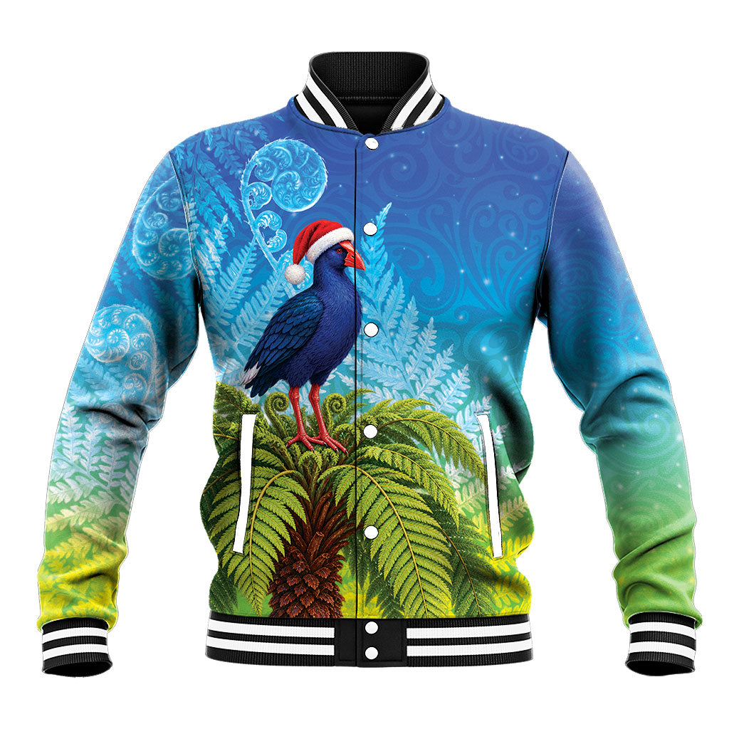 New Zealand Christmas Baseball Jacket Pukeko With Ponga Tree Silver Fern LT05 Unisex Multicolor - Polynesian Pride