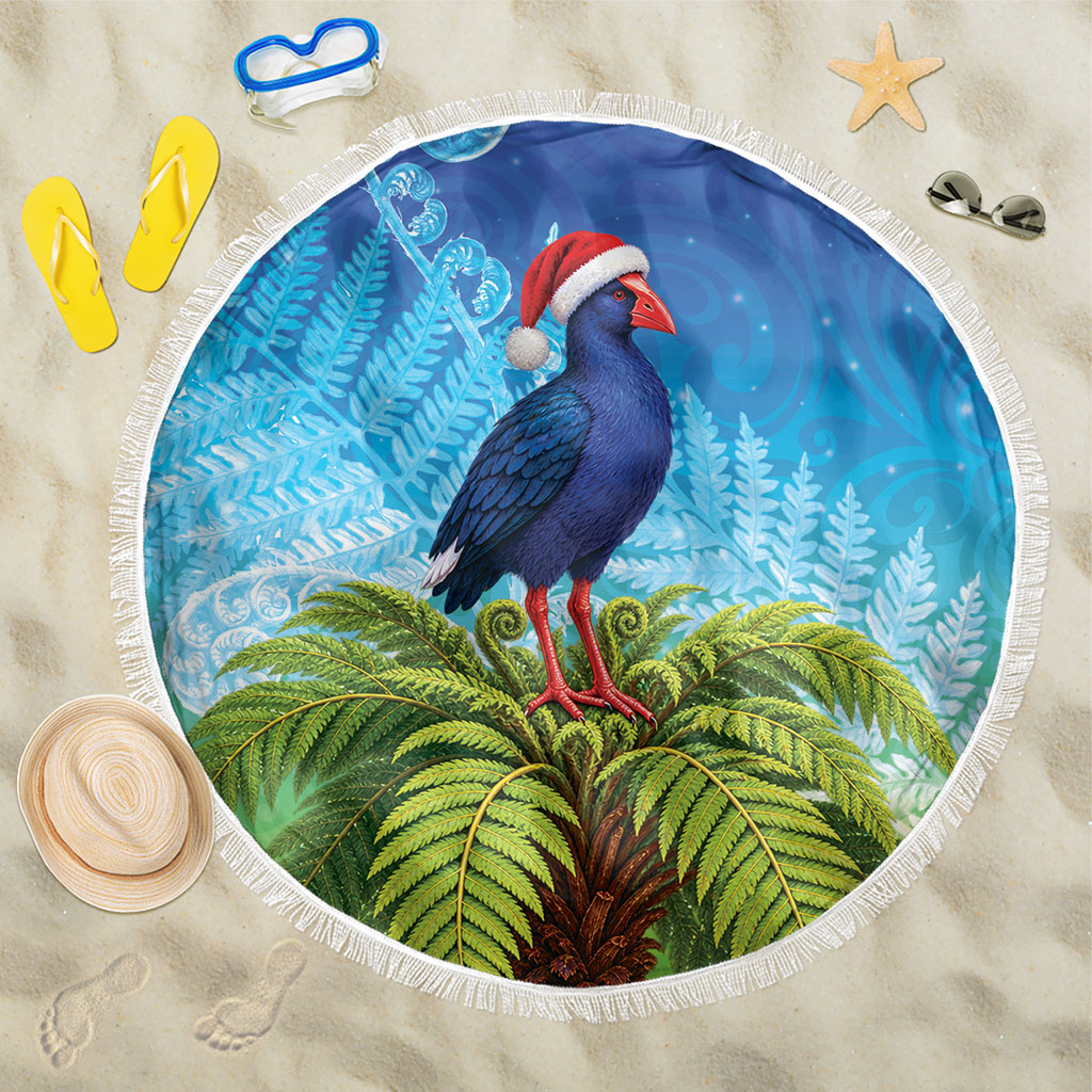New Zealand Christmas Beach Blanket Pukeko With Ponga Tree Silver Fern LT05 One Size 150cm Multicolor - Polynesian Pride
