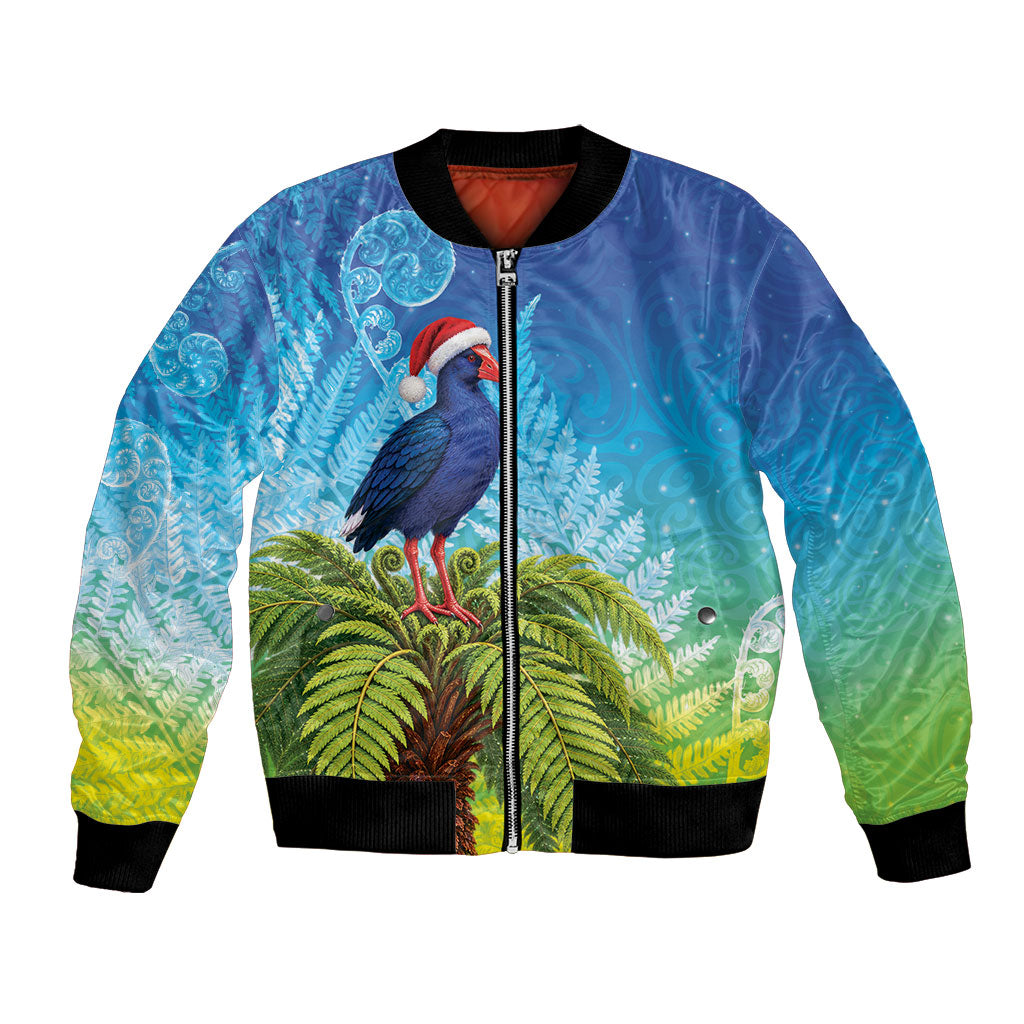 New Zealand Christmas Bomber Jacket Pukeko With Ponga Tree Silver Fern LT05 Unisex Multicolor - Polynesian Pride