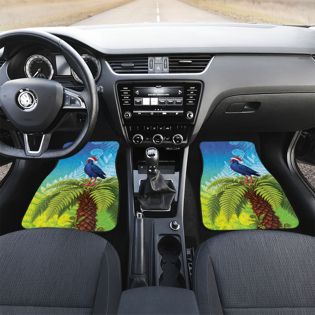 New Zealand Christmas Car Mats Pukeko With Ponga Tree Silver Fern LT05 Set 2pcs - Front Multicolor - Polynesian Pride
