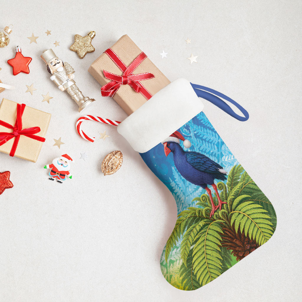 New Zealand Christmas Stocking Pukeko With Ponga Tree Silver Fern LT05 - Polynesian Pride