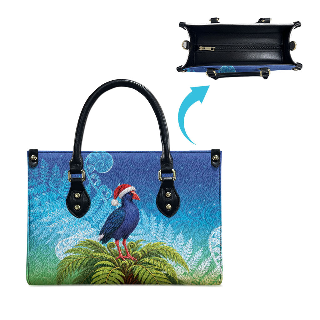 New Zealand Christmas Leather Bag Pukeko With Ponga Tree Silver Fern LT05 - Polynesian Pride