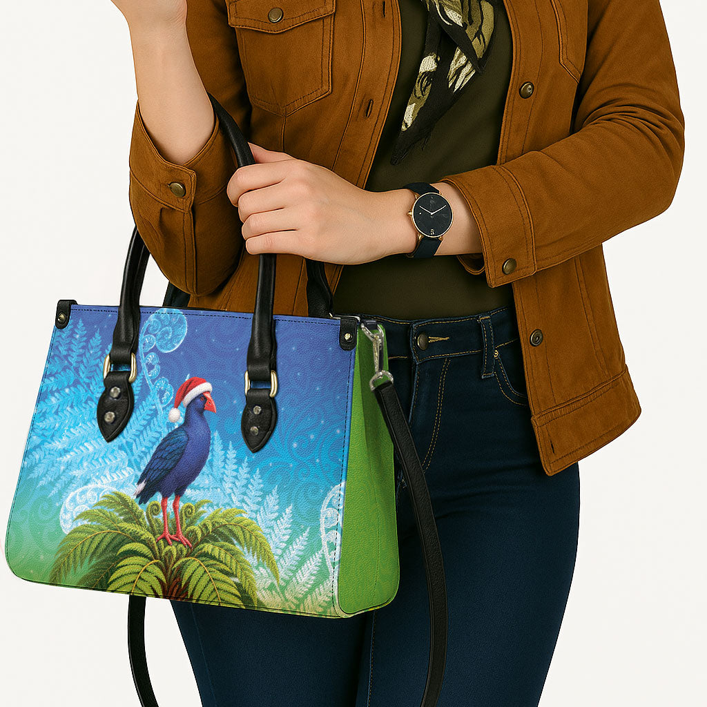 New Zealand Christmas Leather Bag Pukeko With Ponga Tree Silver Fern LT05 - Polynesian Pride