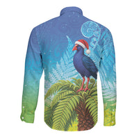 New Zealand Christmas Long Sleeve Button Shirt Pukeko With Ponga Tree Silver Fern LT05 - Polynesian Pride
