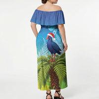 New Zealand Christmas Off Shoulder Maxi Dress Pukeko With Ponga Tree Silver Fern LT05 - Polynesian Pride