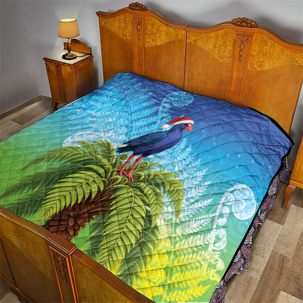 New Zealand Christmas Quilt Pukeko With Ponga Tree Silver Fern LT05 - Polynesian Pride